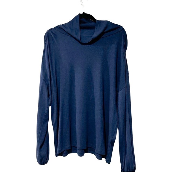 REBECCA TAYLOR Pima Cotton Turtleneck Long Sleeve Top Navy SZ L - Picture 2 of 8